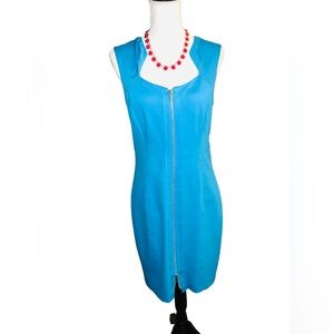 Cachè Zip Front Sheath Knee Length Dress Aqua 8